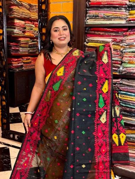 SUBHAMSAREE Embroidered Jamdani Cotton Silk Saree