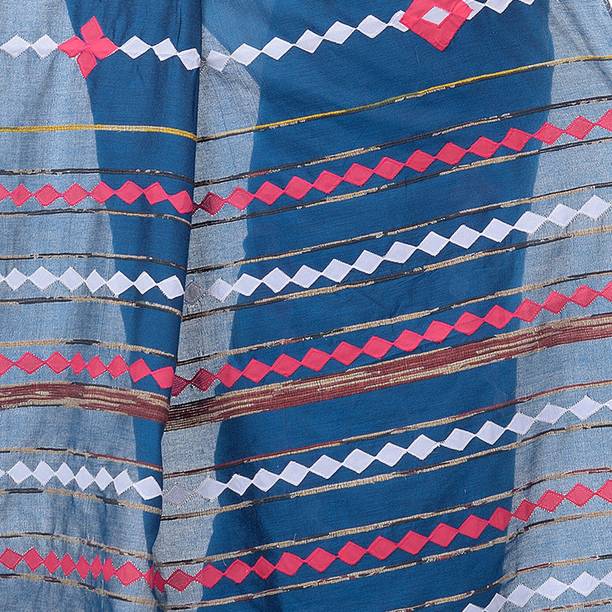 Desh Bidesh Striped, Solid/Plain, Applique Handloom Handloom Cotton Blend, Pure Cotton Saree - Image 6