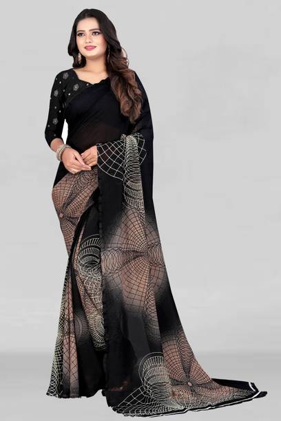 Leelavati Printed Daily Wear Georgette Saree (Black)