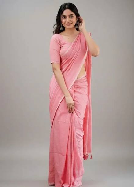 ACHOL Solid/Plain Handloom Cotton Blend Saree