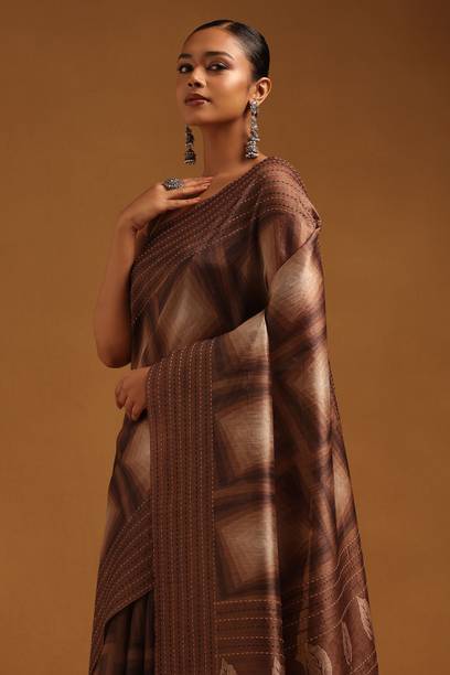 Geometric Print Bollywood Tussar Silk Saree