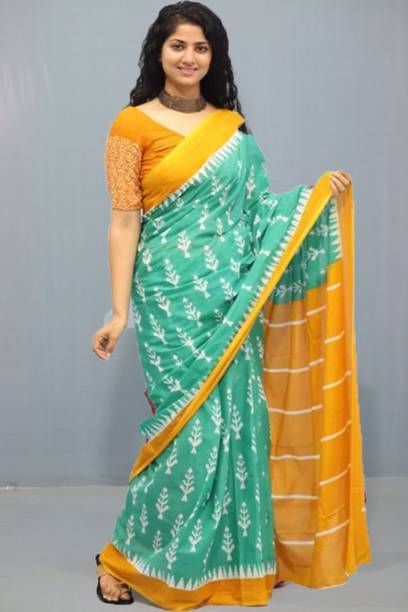 Printed, Blocked Printed, Hand Painted, Solid/Plain, Dyed, Color Block Bollywood Pure Cotton Saree