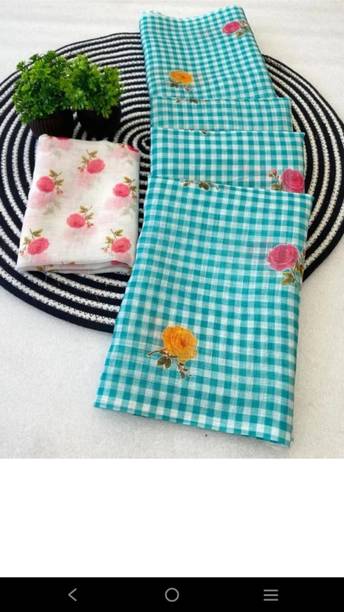 Checkered, Floral Print Bandhani Cotton Silk Saree