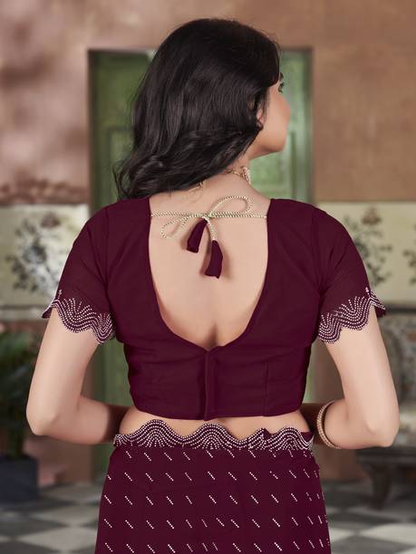 Sariya Embellished Bollywood Georgette Maroon Sarees Online @  | galgota.in - Image 7