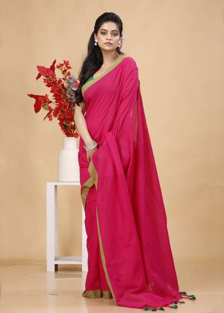 SLAGHA Solid/Plain Handloom Pure Cotton Pink Sarees Online @  | galgota.in - Image 5