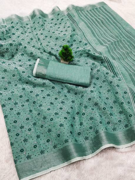 Hema Silk Mills Floral Print Bollywood Linen Saree