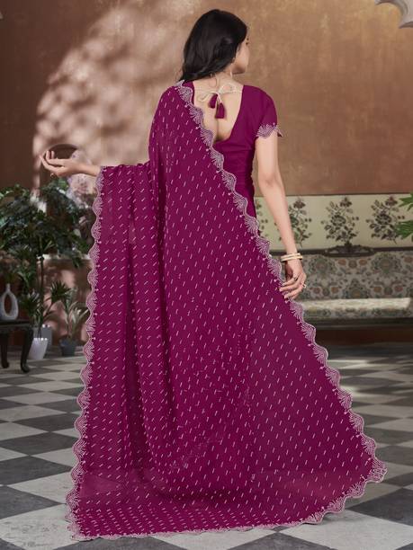 Sariya Embellished Bollywood Georgette Pink Sarees Online - Image 6