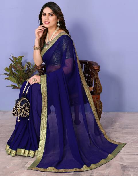 Dyed, Embellished Daily Wear Chiffon Saree Price in India