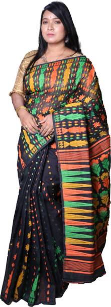 Kalpana Enterprise Embroidered, Applique Jamdani Handloom Pure Cotton, Cotton Blend Saree