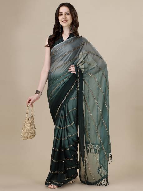 Embroidered, Embellished, Self Design Bollywood Silk Blend Saree Price in India