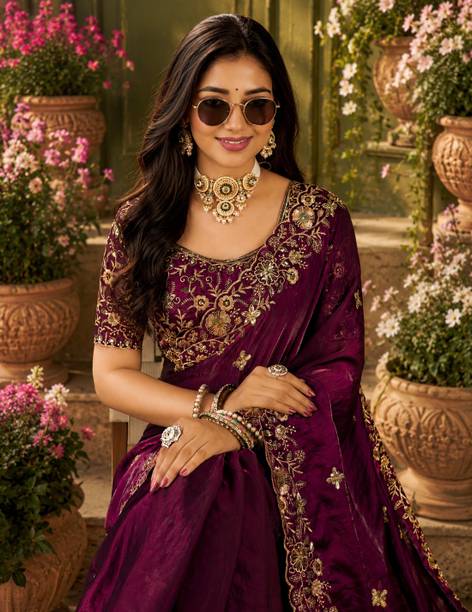 Embroidered, Embellished, Self Design Bollywood Jimmy Jimmy, Satin Saree