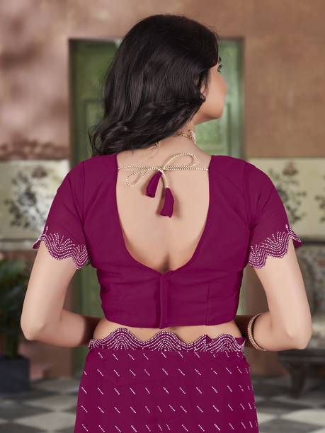 Sariya Embellished Bollywood Georgette Pink Sarees Online - Image 7