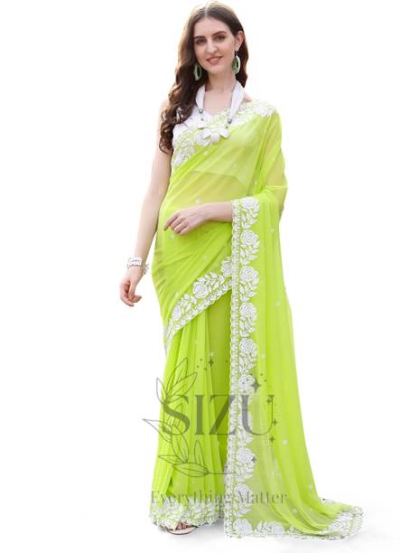 SIZU Embroidered Lucknow Chikankari Art Silk Saree