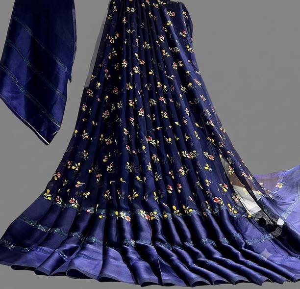 Floral Print Bollywood Satin Saree