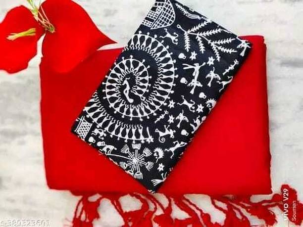 SMRITI BOUTIQUE Solid/Plain, Printed Ilkal Handloom Pure Cotton Saree