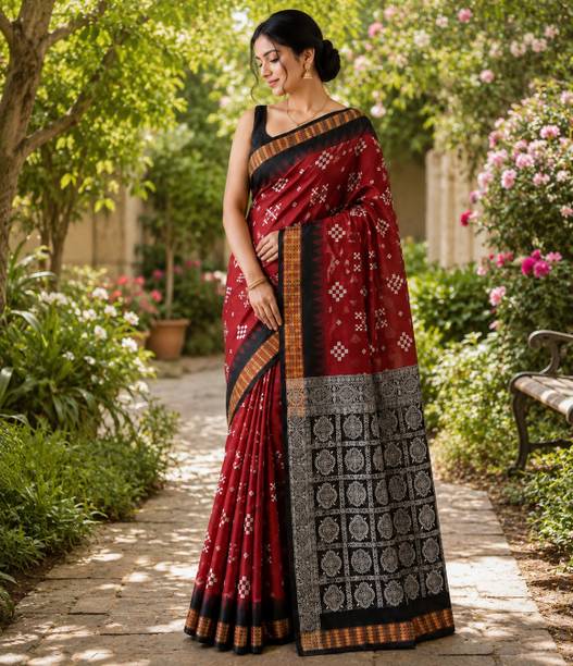 Temple Border Sambalpuri Cotton Blend Saree