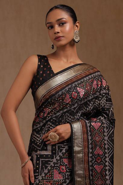 Printed Saree with Attached Blouse Silk Blend Saree