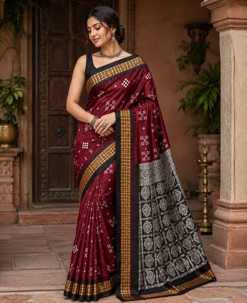 Ready to Wear Temple Border Saree with Attached Blouse Art Silk Saree