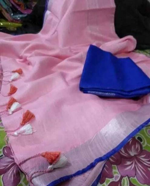HAIDER ALI AND SONS Solid/Plain Bhagalpuri Cotton Linen Saree