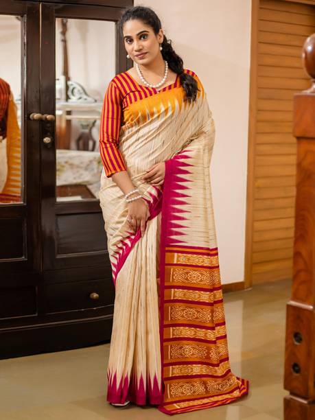 Printed Ikkat Silk Blend Saree