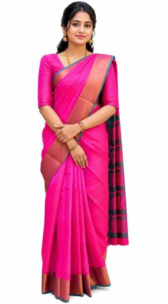 Self Design, Striped, Woven Banarasi Silk Blend Saree