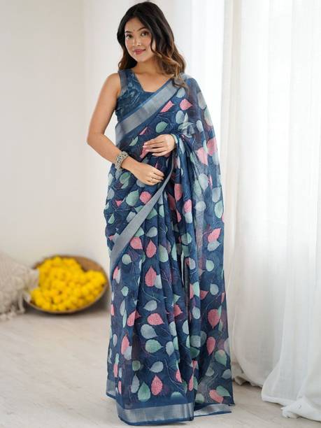 KALINI Printed Daily Wear Linen Saree