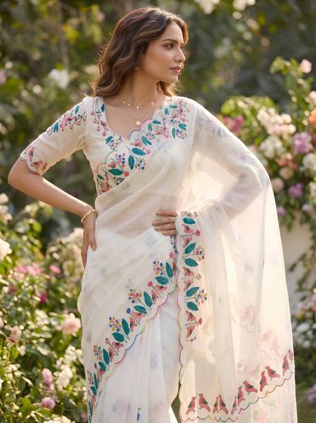 Printed Bollywood Cotton Linen Saree
