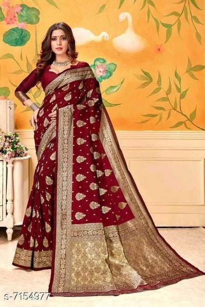 SHRIMAY Woven, Self Design Banarasi Silk Blend Saree