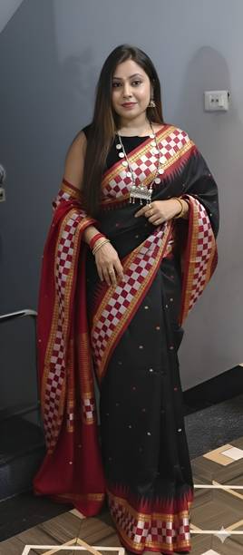 MASAREE Collection Checkered, Printed, Woven Sambalpuri Art Silk Saree