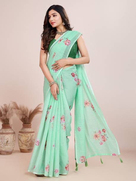Santro Sarees Floral Print Daily Wear Cotton Linen Saree