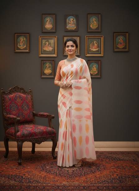 Printed Kantha Cotton Linen Saree
