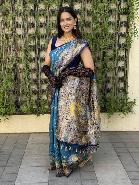 HOUSE OF YATHANSHI Woven Banarasi Semi-Pashmina Saree