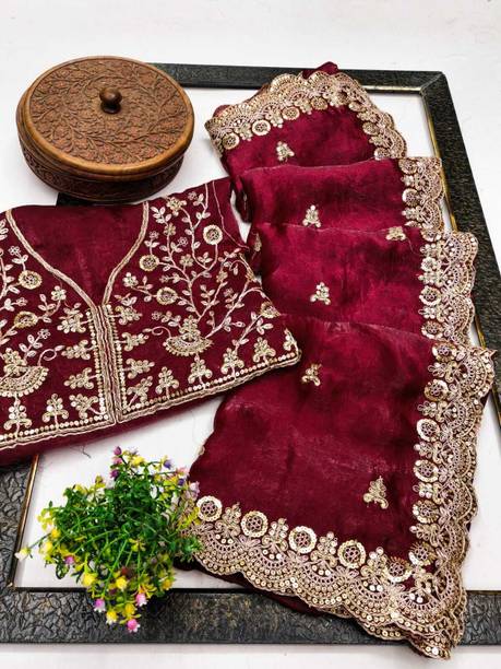 Solid/Plain Bollywood Organza, Satin Saree
