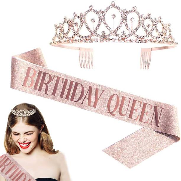 ZWEELAY Birthday Tiara and Sash Set, Women Girls Birthday Glitter Crown (MULTI COLOR)