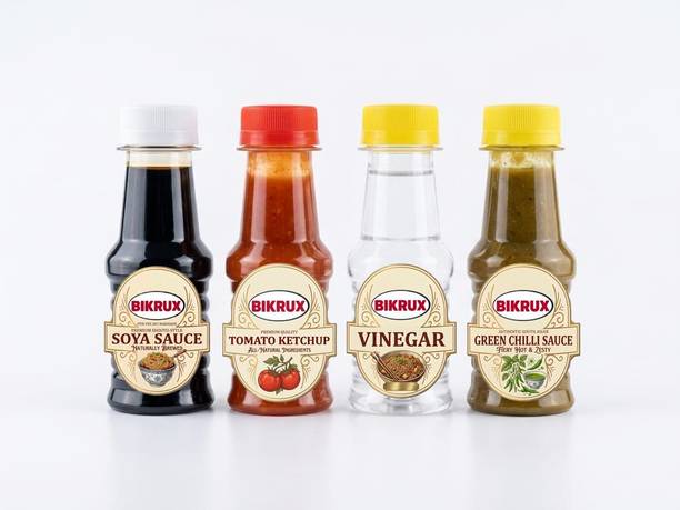 bikrux COMBO 4 in One Soya Sauce Tomato Ketchup Vinegar & Green Chilli Sauce Buttle Sauces & Ketchup