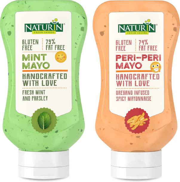 Naturin Combo Pack of 2- Mint Mayo 290g and Peri-Peri Mayo 290g | Mayonnaise Sauce & Dip