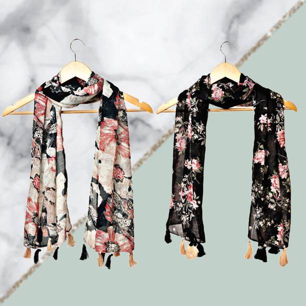 Floral Print Chiffon Women Multicolor Scarf, Stole