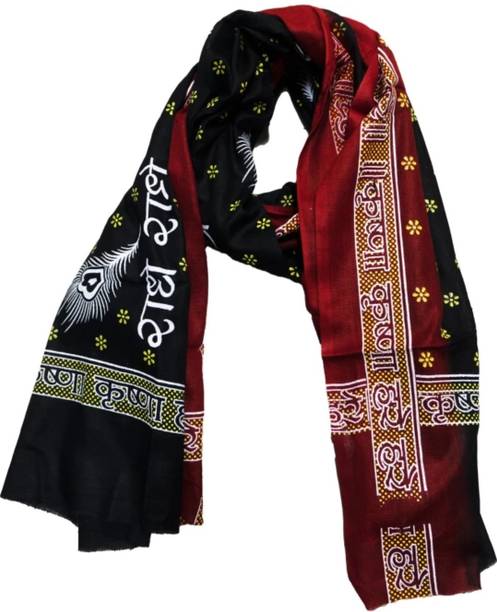 Printed Pure Cotton Men & Women Black Fancy Scarf, Blue