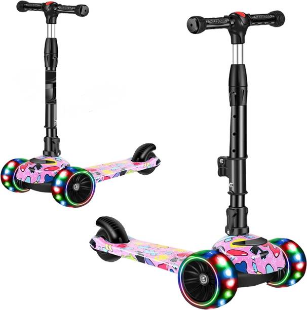 KOUREVON 3 Wheeler LED Light Kick scooter 4 level Height adjust, 80 kgs weight capacity Kids Scooter
