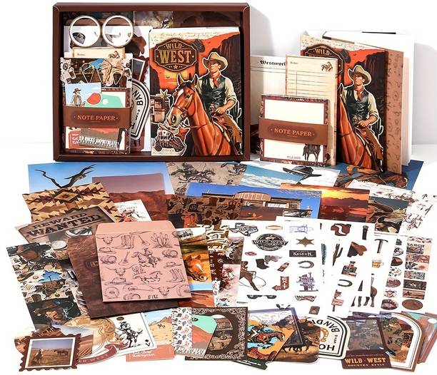 SADRUCHI 346pcs Aesthetic Journal Supplies Kit, Perfect for Gifting, Wild West Theme,  Scrapbook Kit