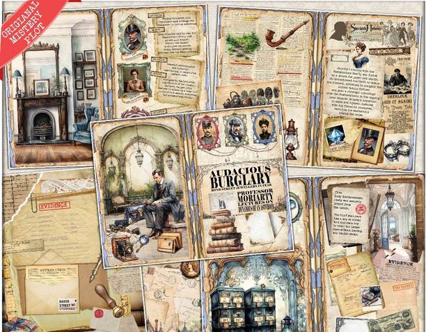 Minimal crafts Sherlock Holmes paper pack A5 size 100gsm bond paper total 24 pages Theme,  Scrapbook Kit