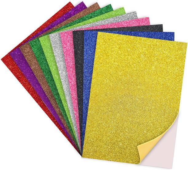 VELTRA Colourful Glitter Sheets for Craft & DIY | Shiny | Pack of 10 | Glitter Theme,  Scrapbook Kit