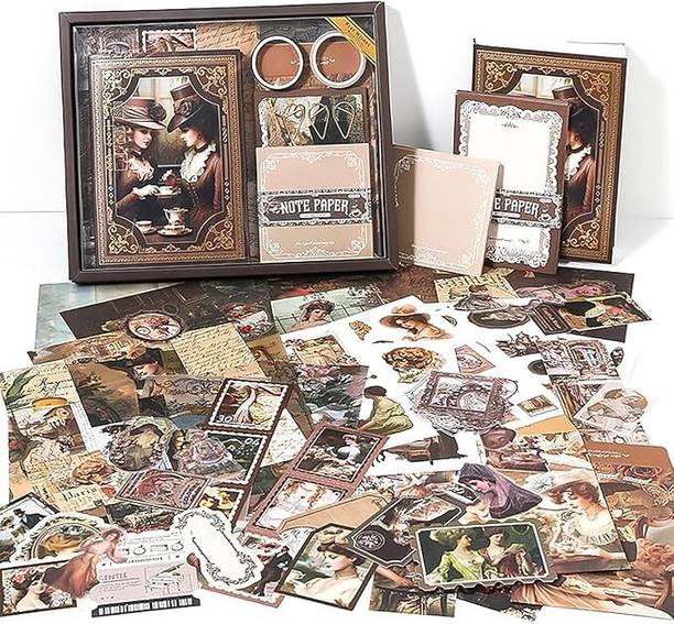 ALICIA JOURNAL 346 Pcs Scrapbook & Junk Journal Kit – A6 Vintage Notebook, Stickers Theme,  Scrapbook Kit