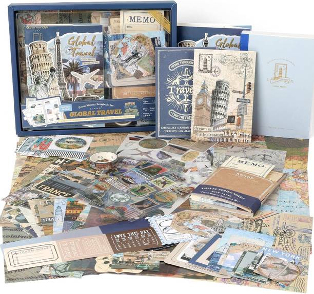 ATIRAMANIYA 346pcs Artistic Journal & Scrapbooking Materials, Global Travel Theme,  Scrapbook Kit