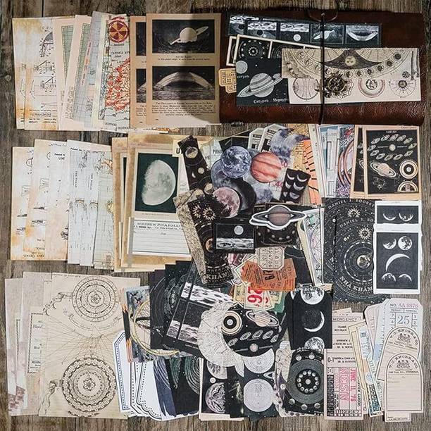 ExeQianming Set of 200 Pcs Vintage Space Paper Kit – DIY Scrapbook, Journal & Collage Art Theme,  Scrapbook Kit