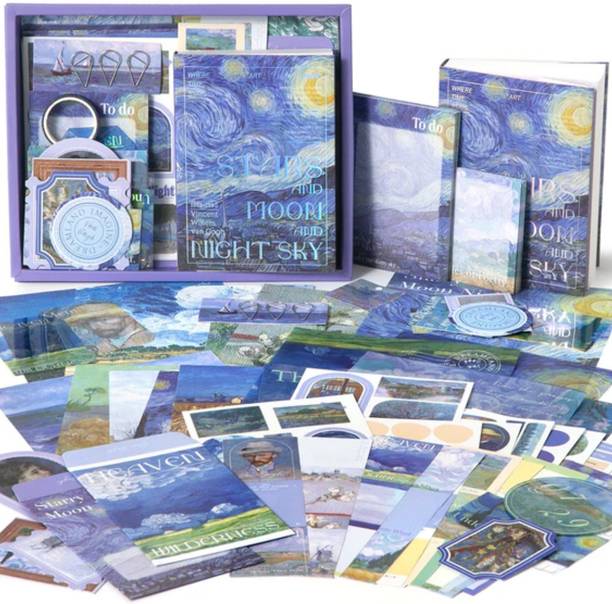 R H lifestyle Scrapbooking Kit Aesthetic Bullet Journaling Kit Cute Stickers Set Starry Light Theme,  Scrapbook Kit