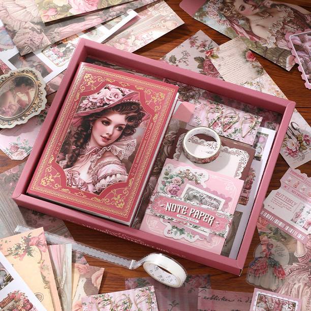 SANCORP Royal Camelia Scrapbook A6 Notebook Stationery DIY Decorative Paper Sticker Set Theme,  Scrapbook Kit