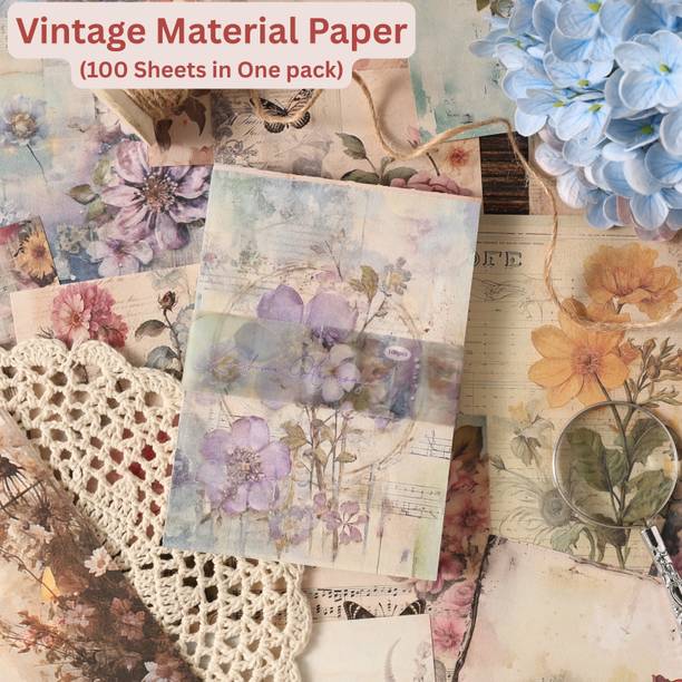 A R International 100 Sheets Vintage Floral Material Paper for Scrapbooking & Journaling Theme,  Scrapbook Kit