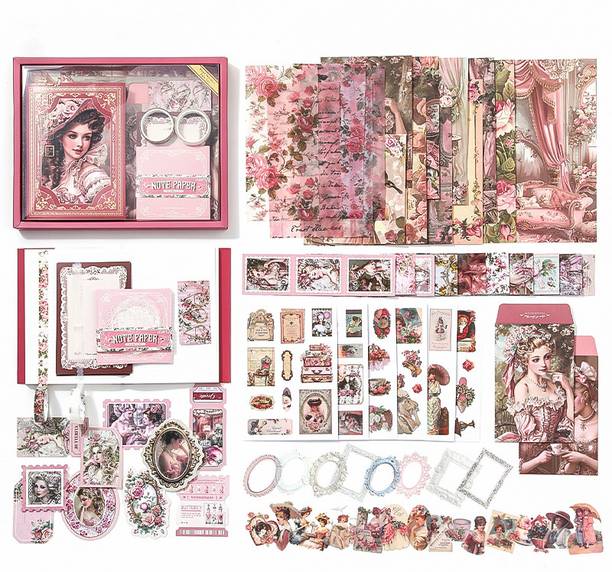 SANCORP Royal Camelia Scrapbook A6 Grid Notebook Stationery DIY Decorative Paper Sticker Theme,  Scrapbook Kit