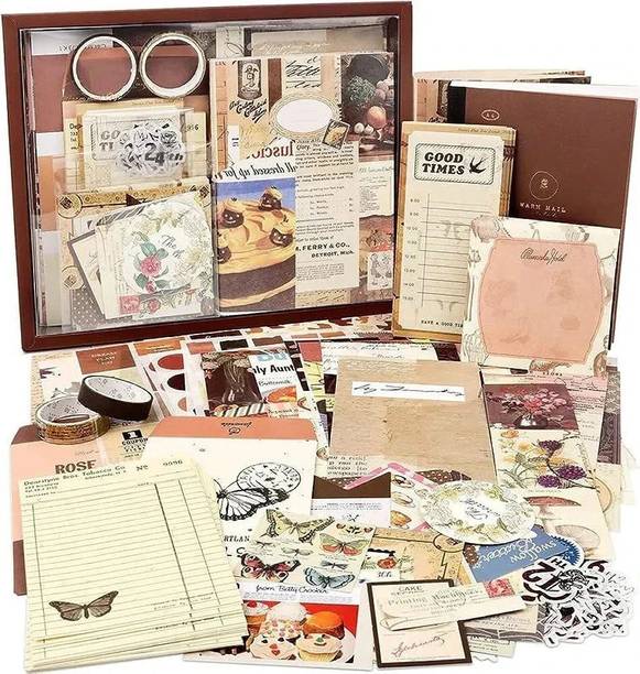 SANCORP 346pc Vintage Aesthetic Scrapbook Kit with Antique Papers, Stickers, WashiTape. Theme,  Scrapbook Kit